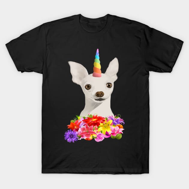 Cute Unicorn Puppy With Colorful Flowers T-Shirt by Atteestude